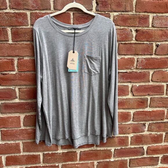 NWT Prana Women's Everyday Essential Heather Foundation Long Sleeve Tee Gray 2X - Picture 1 of 9
